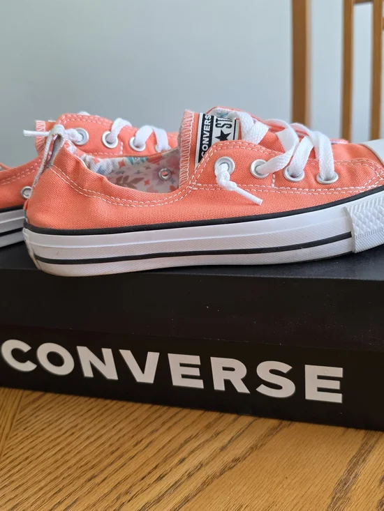 Converse Kids Orange Canvas Low Top Sneakers with White Laces - Picture 3 of 5